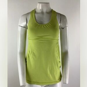 Lululemon Sz 6 Turbo Racerback Built In Bra Tank Lime Green Striped Cut Outs